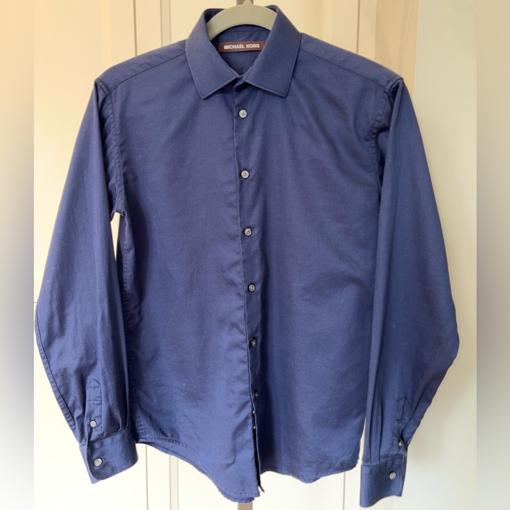 Michael Kors 100% Cotton Navy Blue Button Up Dress Shirt Youth 16 XL Wedding